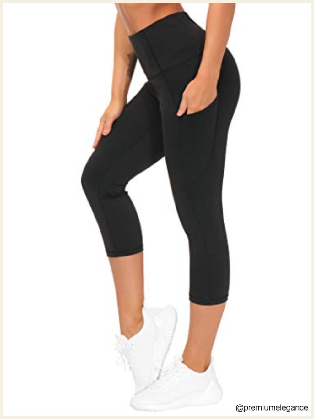 Thick High Waist Capris Yoga Pants with Pockets Tummy Control Workout Leggings